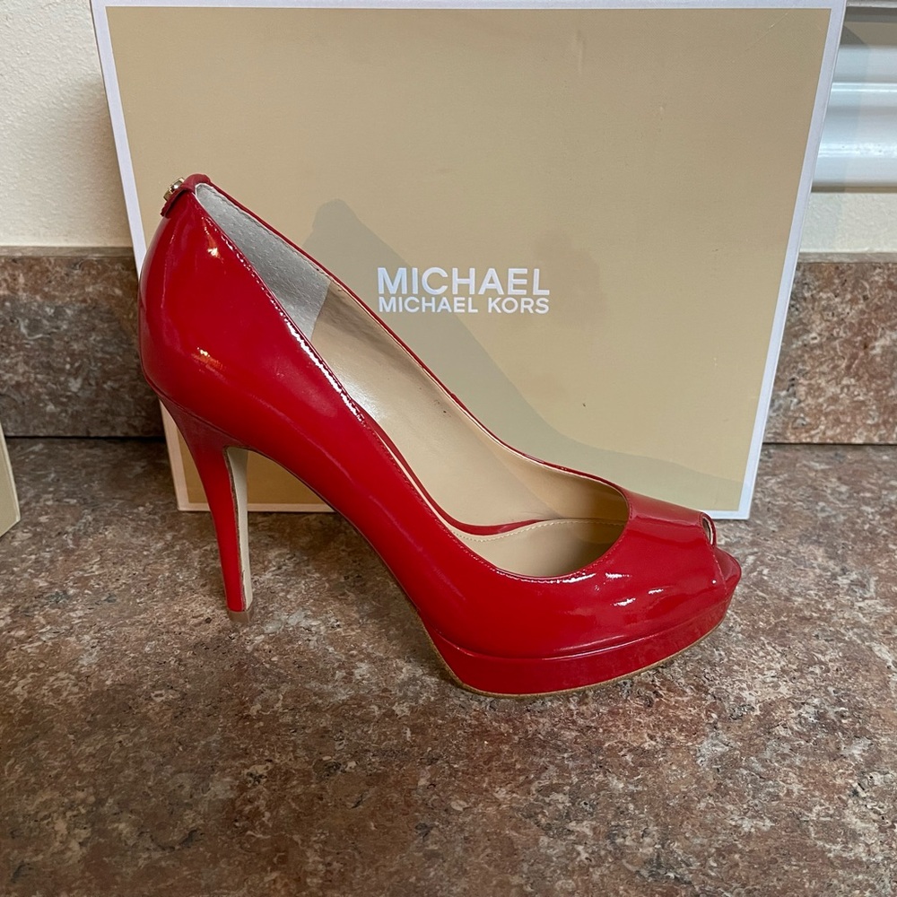 Michael Kors Vibrant Red Peep Toe Heels